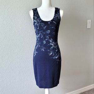 St John Knits Navy/Silver Flor Jacquard Dress